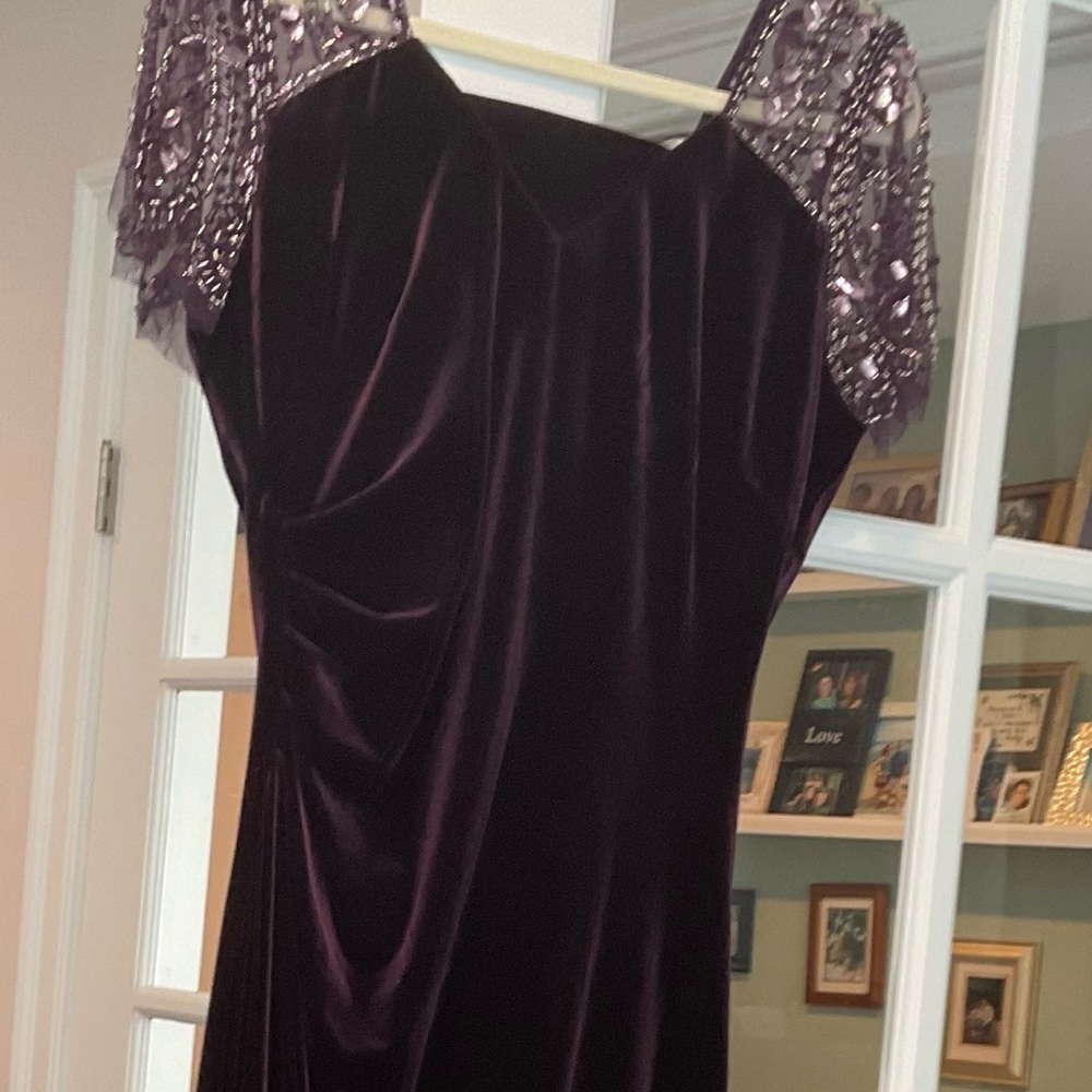 Xscape Rich Purple Velvet Gown with Sparkling Details - Picture 11 of 11